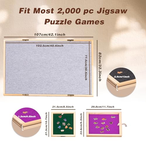 Becko US 2000 Pieces Jigsaw Puzzle Board Foldable Board with 8 Colored Sorting Trays Tilted Adjustable Angle Up to 30 Large Puzzle Pieces Storage with Protective Cover - Image 5