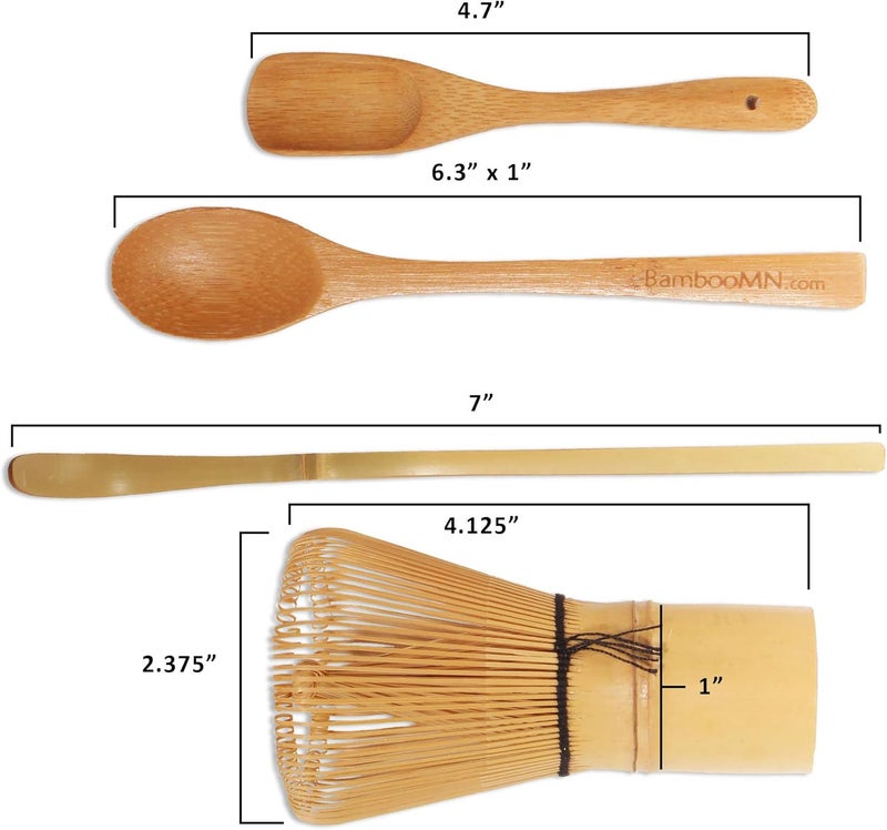 BambooMN Matcha Whisk Set - Golden Chasen (Tea Whisk) + Chashaku (Hooked Bamboo Scoop) + Tea Spoon - 1 Set - Premium Matcha Set to Prepare a Traditional Cup of Matcha - Image 2