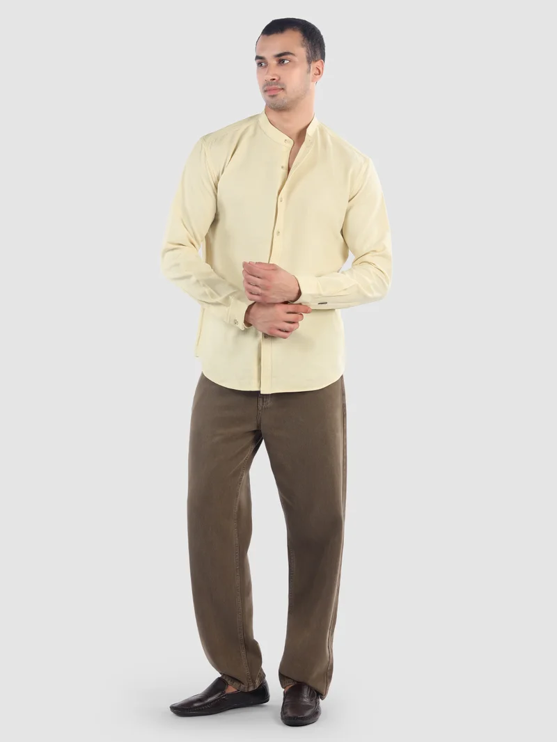 Beyoung Beige Breezy Stand Collar Shirt
