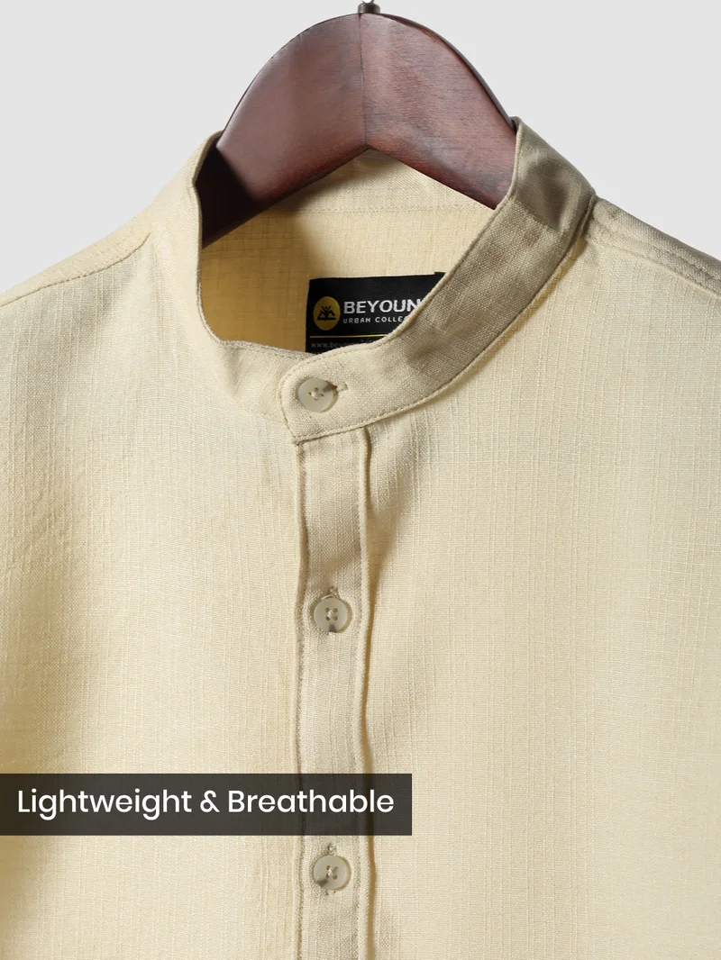 Beyoung Beige Breezy Stand Collar Shirt
