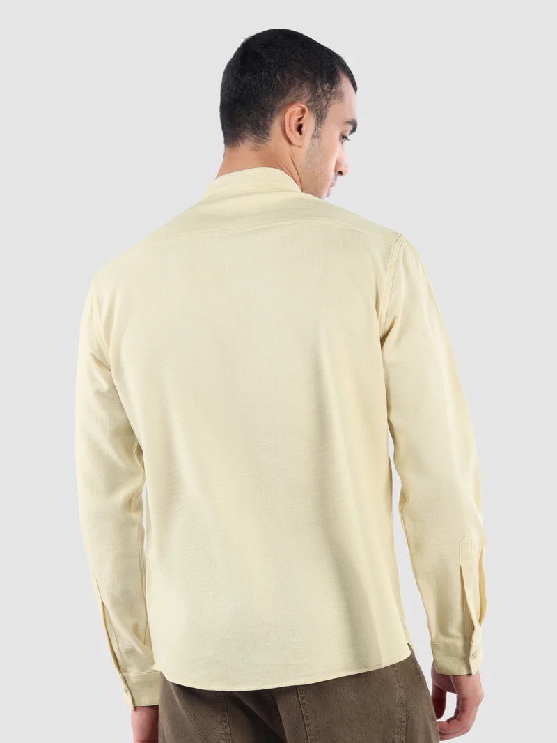 Beyoung Beige Breezy Stand Collar Shirt