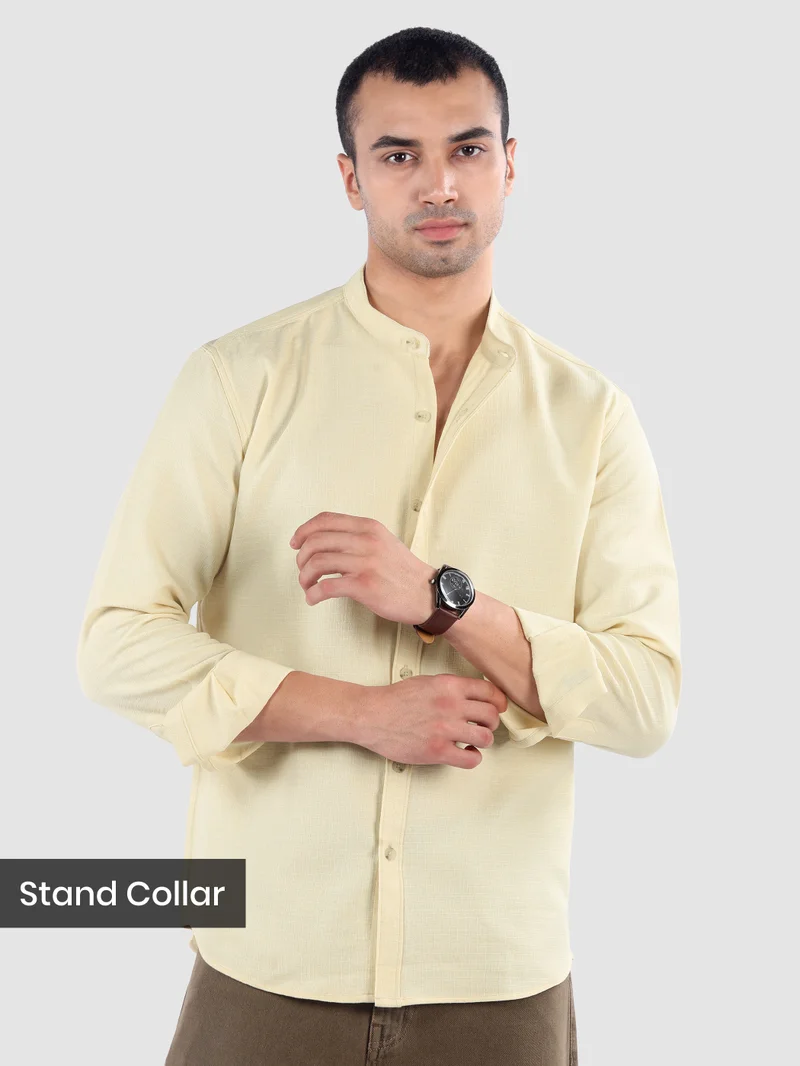 Beyoung Beige Breezy Stand Collar Shirt