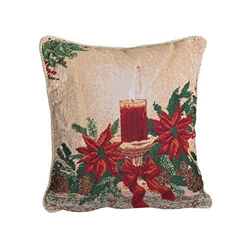 Violet Linen Decorative Christmas Poinsettias Candles Design Tapestry 18" X 18" Cushion Cover - Image 5