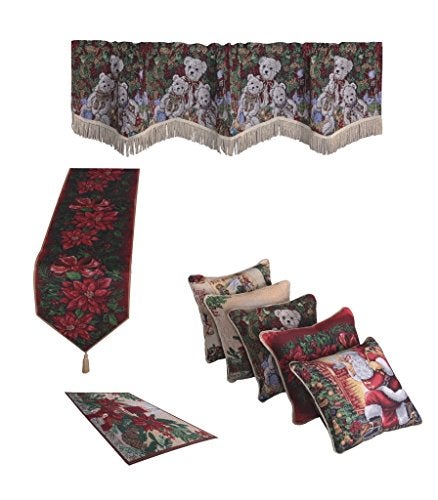 Violet Linen Decorative Christmas Poinsettias Candles Design Tapestry 18" X 18" Cushion Cover - Image 3