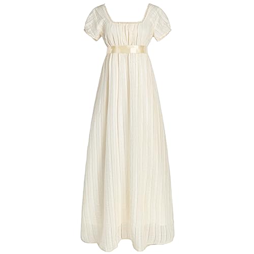 FCCAM FCCAM FCCAM Regency Dresses for Women Empire Waist Dress Gown with Satin Sash Regency Era Dress Yellow L - Image 1