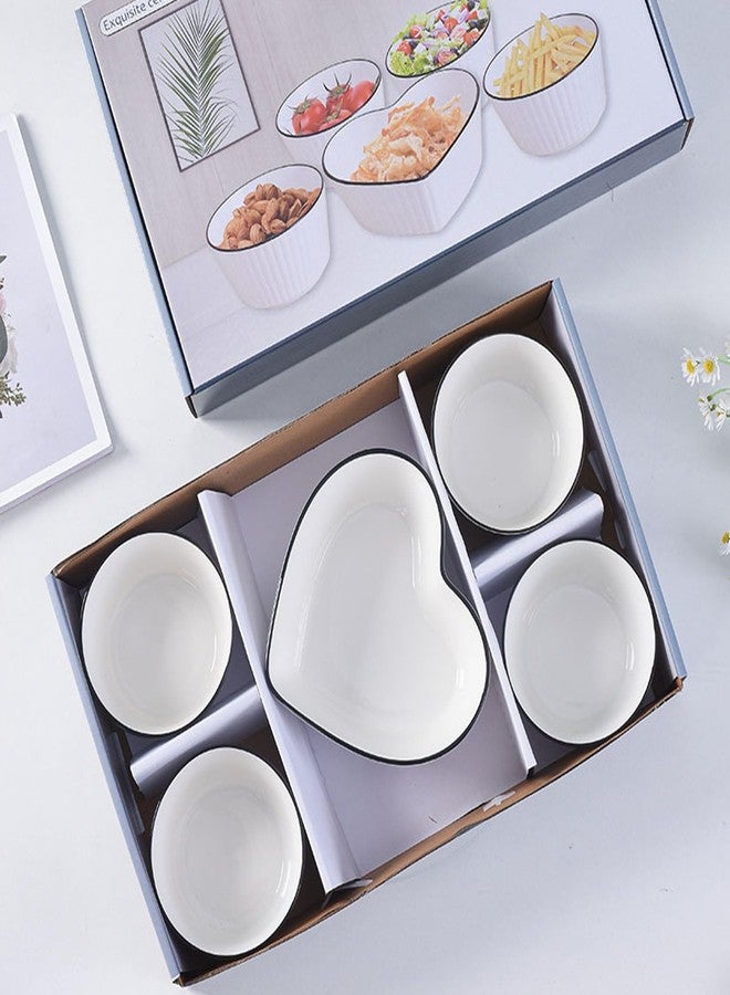 OLWICK® Heart Shaped Ceramic Bowls, Set of 5, Microwave Safe Soup, Rice, Noodle, & Fruit Bowls, Perfect for Home & Restaurant Use - Image 1