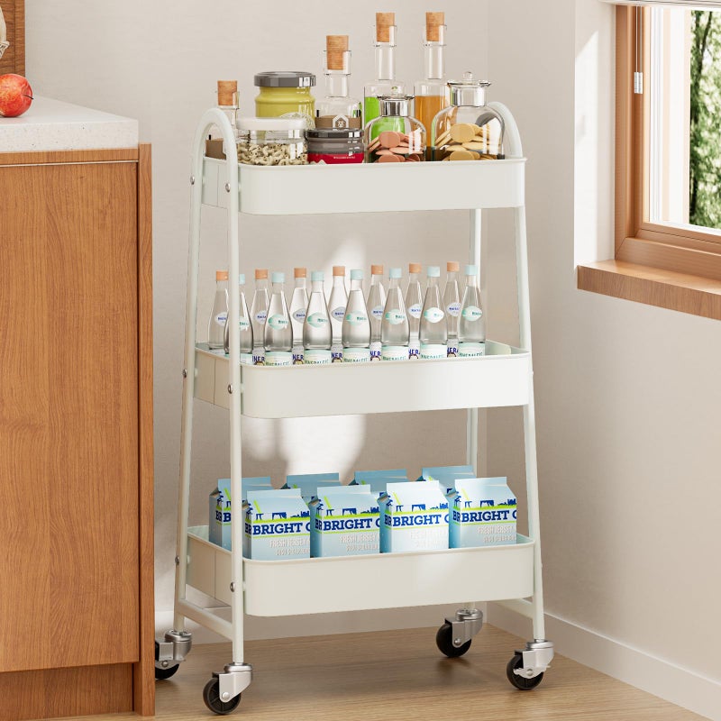 NEWBULIG 3-Tier Rolling Utility Cart with Locking Wheels, Slim Metal Mobile Storage Organizer Shelf for Small Spaces, Bathroom, Living Room, White - Image 1
