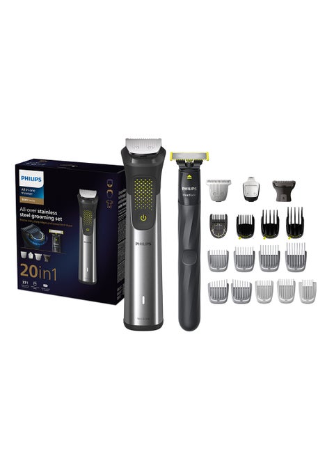 ماكينة التشذيب متعددة الاستخدامات MG9553/15 من Philips | مجموعة عناية 20 في 1 لتشذيب الوجه والشعر والجسم |شفرة OneBlade لتصفيف دقيق | 120 دقيقة من الاستخدام اللاسلكي، مقاومة للماء | مع حقيبة سفر