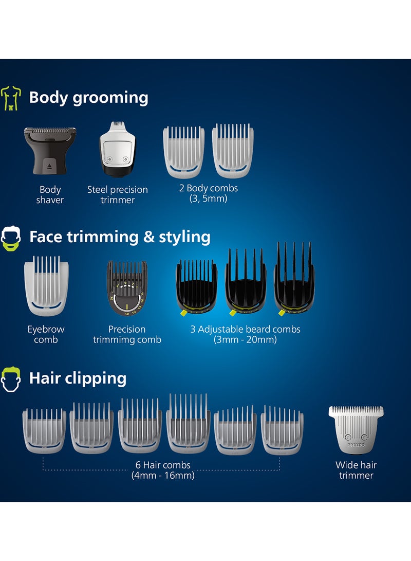 Philips All-in-One Trimmer MG9553/15,20-in-1 Face, Hair & Body Grooming,OneBlade for Precision Styling,120min Cordless Use, Showerproof, Travel Pouch Black/Grey - Image 3