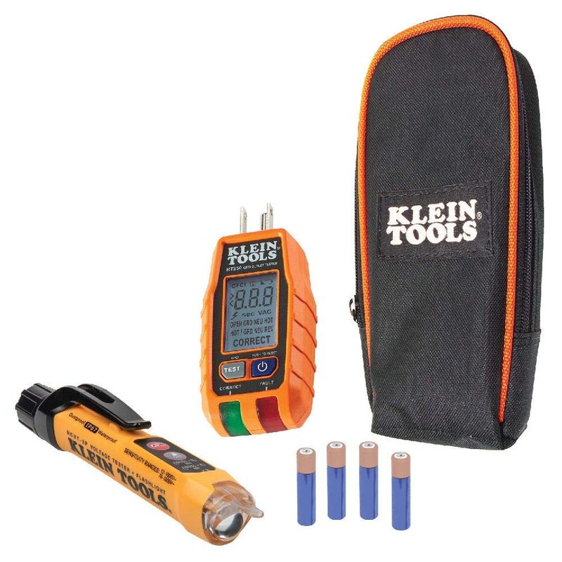 Klein Tools RT250KIT NonContact Voltage Tester and GFCI Receptacle Tester with LCD and Flashlight Voltage Electrical Test Kit