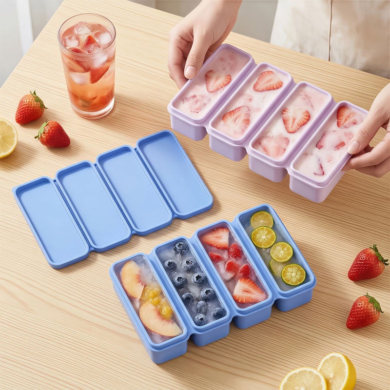 Pink 4 Compartment Popsicle Mold 100 Silicone Non Toxic Reusable Easy Clean - Image 1