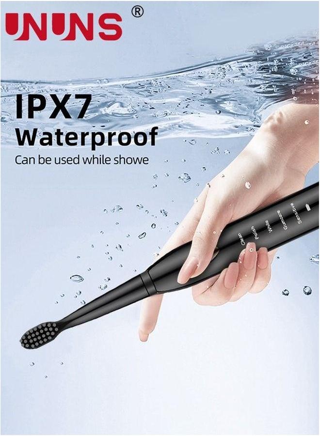 UNUNS Ultrasonic Electric Toothbrush,5 Modes USB Rechargeable Smart Toothbrush,4 Replacement Brush Heads,Built-in 2-Minute Timer,Black - Image 5