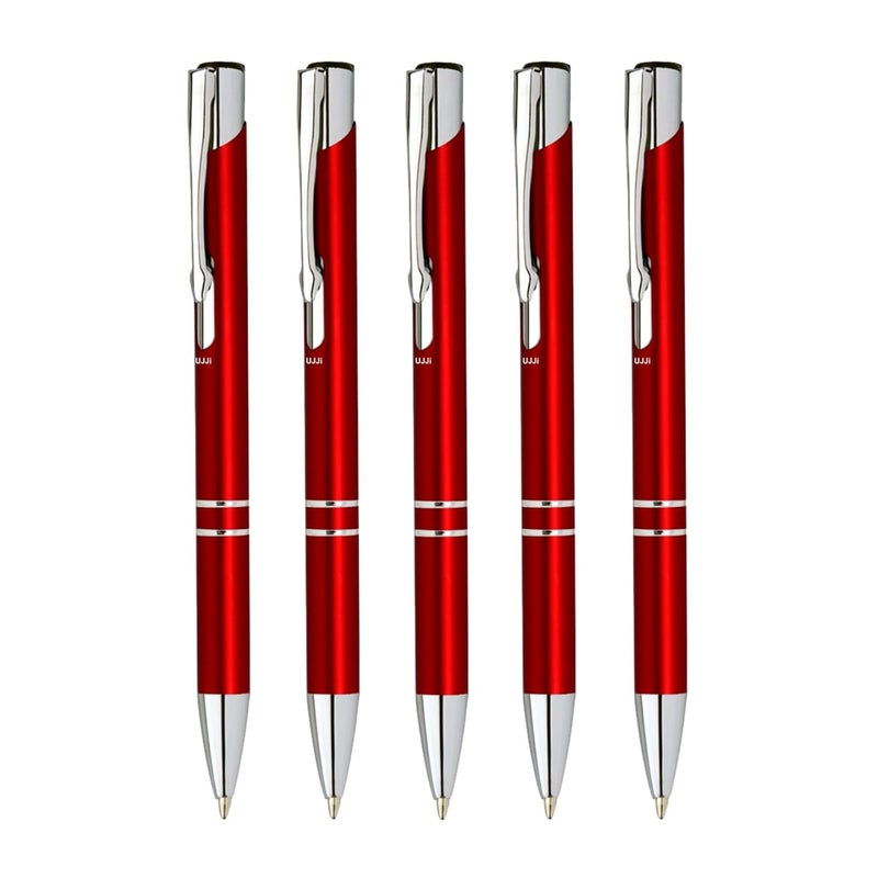 Gloss Red Color Retractable Pack of 5pcs (Blue Ink) Ball Pen