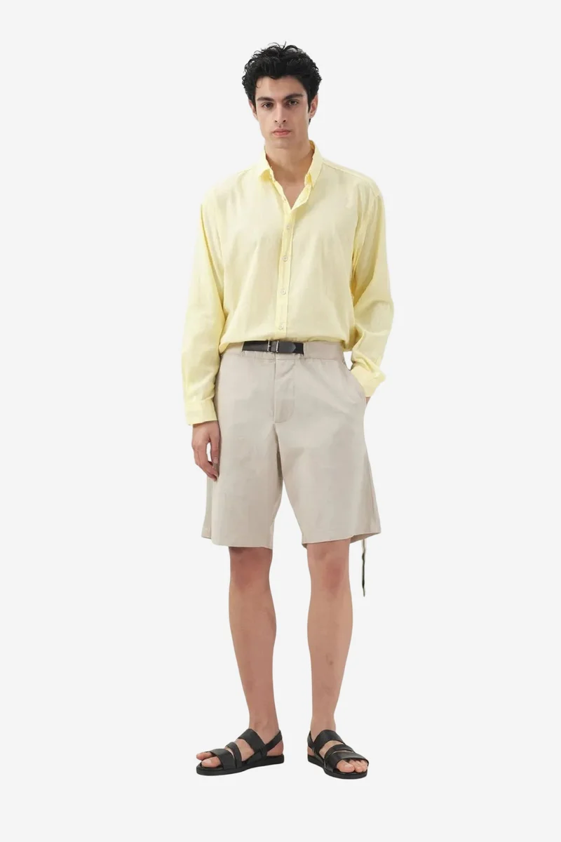 Giesto Beige Natural GIESTO Belted Mid Waist Tailored Shorts for Men | Best Price UAE
