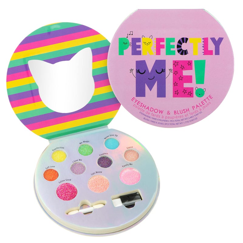 Expressions Perfectly Me Glisten Glitter Makeup Palette 10 Color Eyeshadow Palette Blush Makeup Novelty Beauty Set Fold Out Compact with Mirror Washable NonToxic