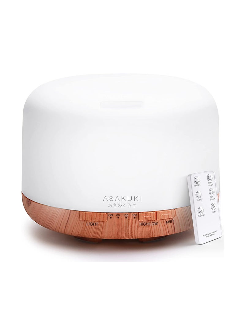 Premium, Essential Oil Diffuser with Remote Control, 5 in 1 Ultrasonic Aromatherapy Fragrant Oil Humidifier Vaporizer, Timer and Auto-Off Safety Switch, 500ml