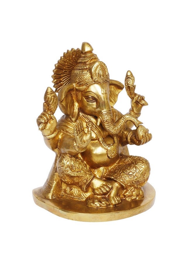 Kartique Brass Ganesh Bhagwan Idol Ganesha Statue Ganpati Murti for Home Entrance Decor Diwali Gift Height 7 Inch Gold Color - Image 2