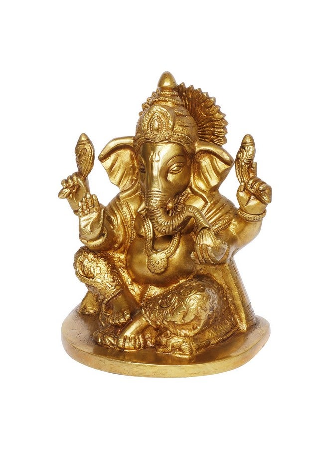 Kartique Brass Ganesh Bhagwan Idol Ganesha Statue Ganpati Murti for Home Entrance Decor Diwali Gift Height 7 Inch Gold Color - Image 3