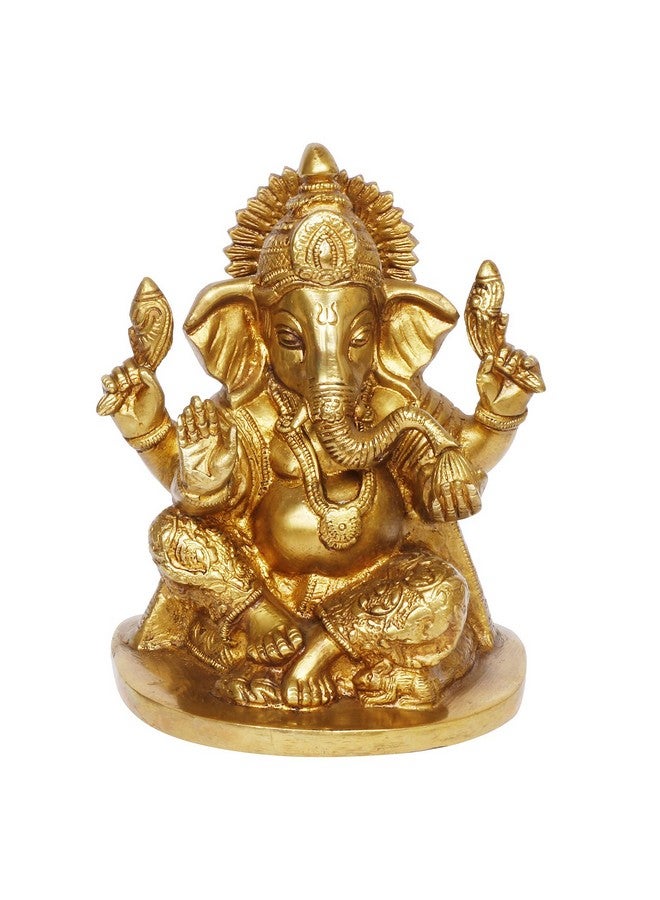 Kartique Brass Ganesh Bhagwan Idol Ganesha Statue Ganpati Murti for Home Entrance Decor Diwali Gift Height 7 Inch Gold Color - Image 1