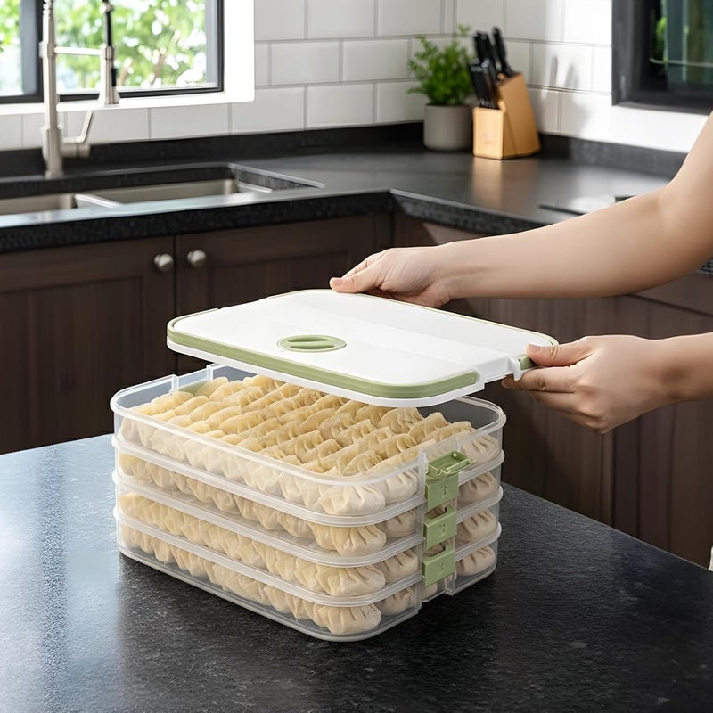 Varku Dumpling Storage Container, 4-Layer Stackable Freezer Food Organizer with Portable Handle, Sealed Refrigerator Box for Dumplings, Cookies, Pastries, 11.8 in x 8.9 in x 5.7 in - Image 2
