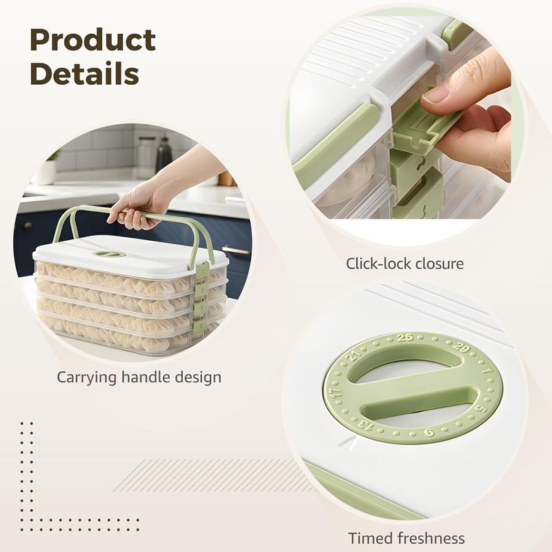 Varku Dumpling Storage Container, 4-Layer Stackable Freezer Food Organizer with Portable Handle, Sealed Refrigerator Box for Dumplings, Cookies, Pastries, 11.8 in x 8.9 in x 5.7 in - Image 4