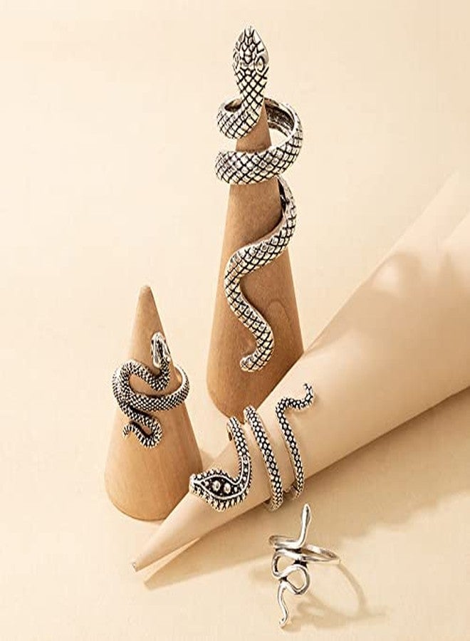WLL 4 Pcs Snake Ring for women Vintage Punk Snake Open Rings Adjustable Gothic Knuckle Rings Halloween Jewelry (A:silver 4pcs) - Image 5