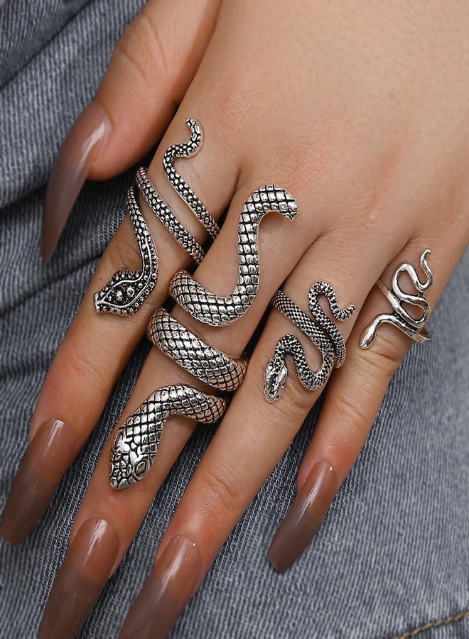 WLL 4 Pcs Snake Ring for women Vintage Punk Snake Open Rings Adjustable Gothic Knuckle Rings Halloween Jewelry (A:silver 4pcs) - Image 4