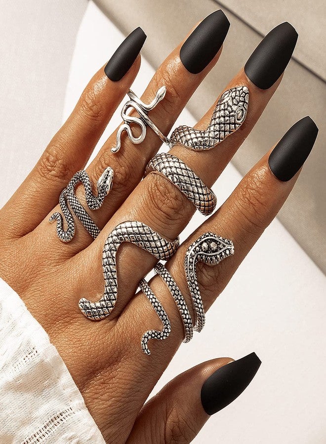 WLL 4 Pcs Snake Ring for women Vintage Punk Snake Open Rings Adjustable Gothic Knuckle Rings Halloween Jewelry (A:silver 4pcs) - Image 2