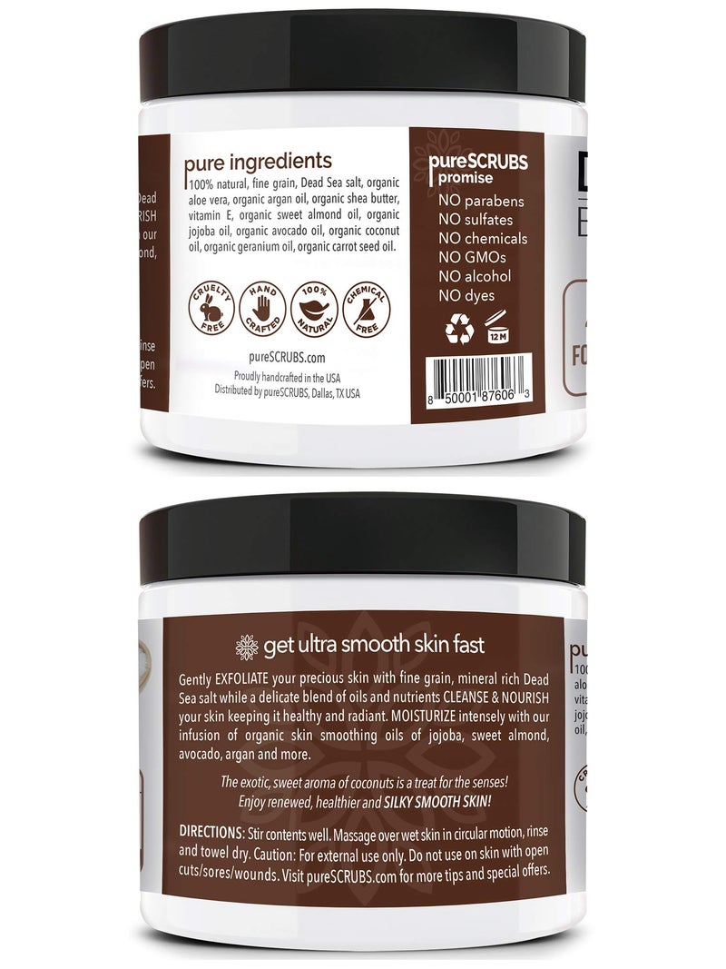 pureSCRUBS Premium Coconut Body Scrub Set - Large 16oz Dead Sea Salt Body Scrub With Infused Essential Oils & Nutrients, Includes Wooden Spoon, Loofah & Oatmeal Exfoliating Bar Soap - Image 2