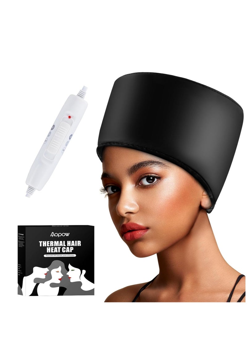 aopow Heated Electric Thermal Steamer Cap for Natural Black Afro Hair - Hot Spa Treatment Hat with Temperature Control for Deep Conditioning at Home - Black  - Image 1