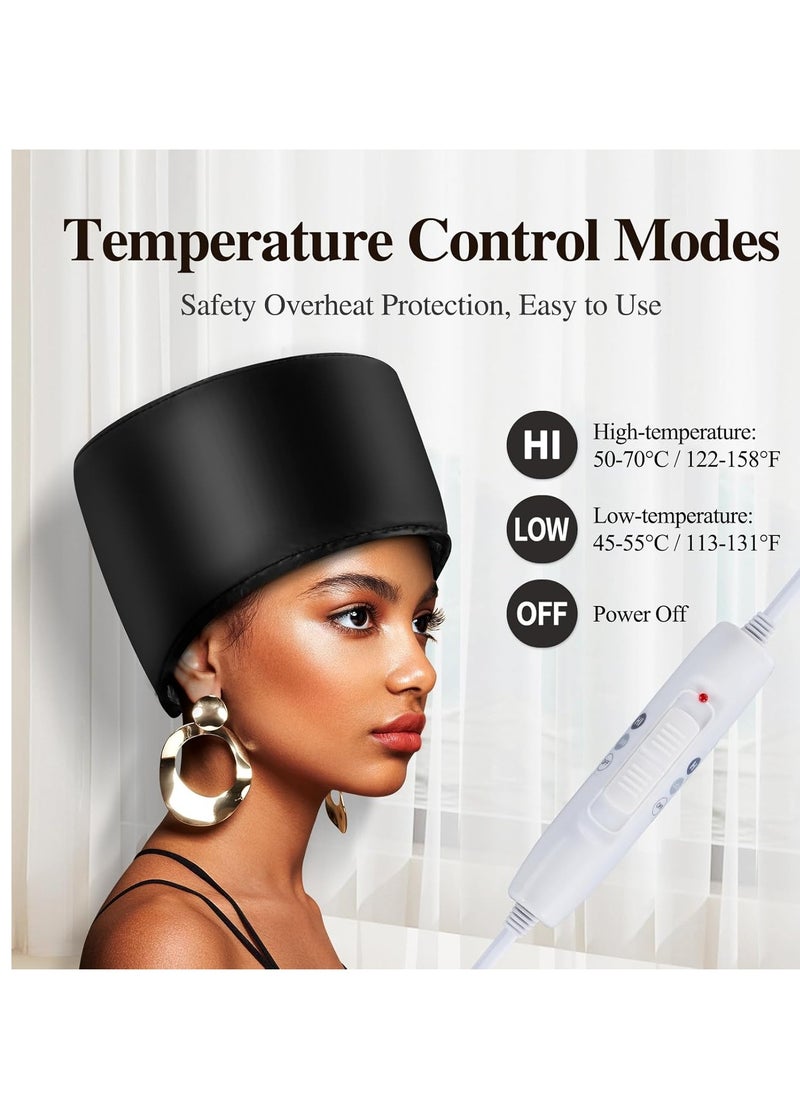 aopow Heated Electric Thermal Steamer Cap for Natural Black Afro Hair - Hot Spa Treatment Hat with Temperature Control for Deep Conditioning at Home - Black  - Image 4