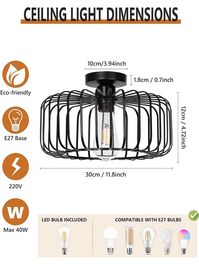 RAWAID Black Modern Chandeliers Ceiling Lights with Bulb,Metal Cage Light Fixtures with E27 Base for Living Room,Kitchen,Dining Room,Bedroom,Farmhouse - Image 2