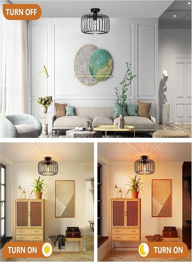 RAWAID Black Modern Chandeliers Ceiling Lights with Bulb,Metal Cage Light Fixtures with E27 Base for Living Room,Kitchen,Dining Room,Bedroom,Farmhouse - Image 5