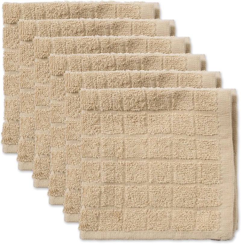 DII Basic Terry Collection Solid Windowpane Dishcloth Set, 12x12, Pebble, 6 Piece - Image 1
