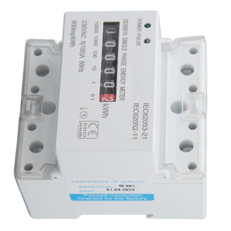 Energy Meter: 1 Intelligent Metering Chip, Tamper-Proof Mechanical Counter - Durable ABS Shell Red Copper Terminals, Dual-Color LED Indicator for DIN Rail Mounted Industrial Commercial Electrical Moni - Image 1
