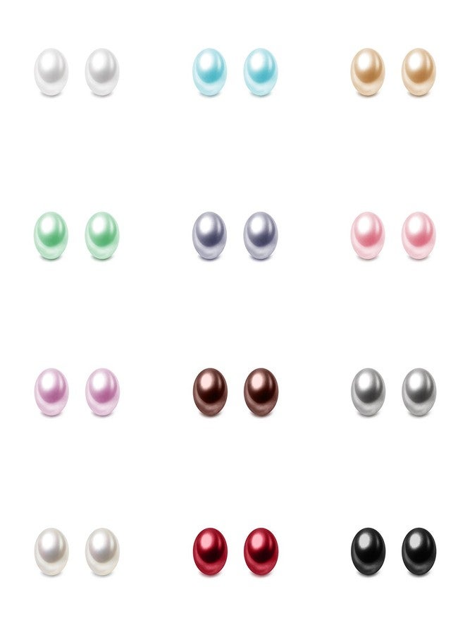 Charisma 4mm Composite Pearl Earrings - Round Ball Pearls Stud Earrings Hypoallergenic 12 Pairs Mixed Color Imitation Pearls Set for Women - Image 1