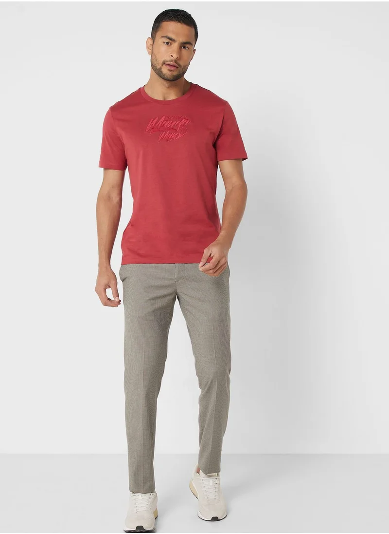 Mango Man Embroidered Logo Crew Neck T-Shirt