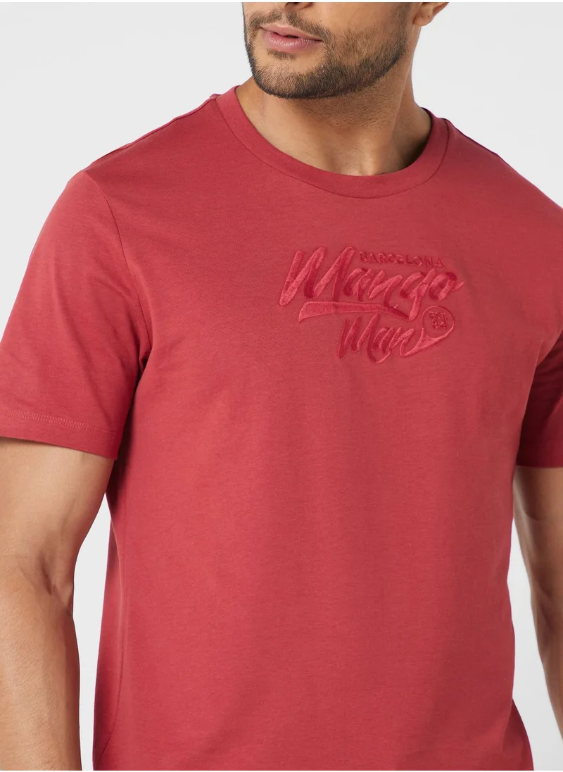 Mango Man Embroidered Logo Crew Neck T-Shirt