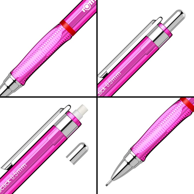 Rotring Visuclick Pink Mechanical Pencil 05mm for Drawing Writing Sketching Transparent ABS Plastic Body 12 HB Polymer Leads - Image 3