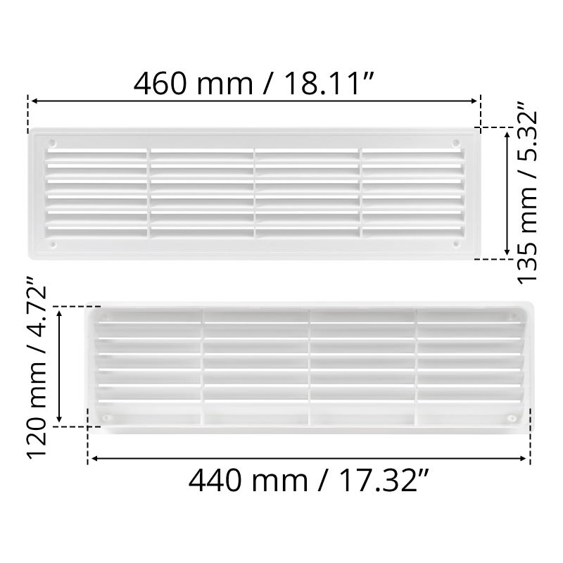AWENTA 18" x 5" Inch Two Sided White Door Air Vent Cover - Door Vents for Interior Doors - Universal Furniture Ventilation Guard- Register for Bathroom, Bedroom, Garage, Kitchen, Furniture - Image 4