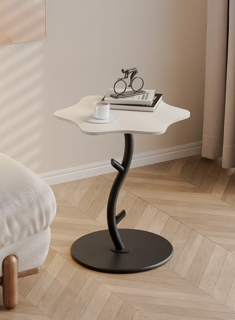 XiuWoo Flower Shape Side Table, Carbon Steel Bracket Coffee Table, Bedside Table Small Accent Table for Couch Living Room Bedroom, Black, Rock Slab Desktop - Image 1