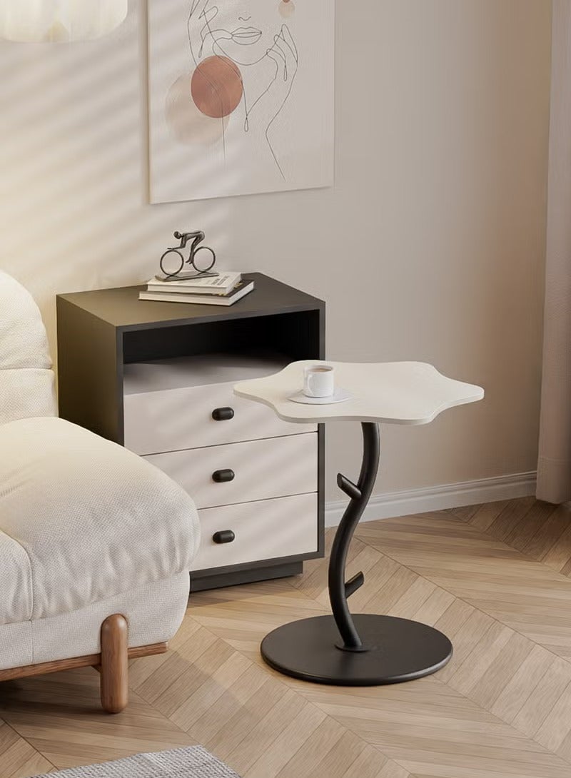 XiuWoo Flower Shape Side Table, Carbon Steel Bracket Coffee Table, Bedside Table Small Accent Table for Couch Living Room Bedroom, Black, Rock Slab Desktop - Image 4