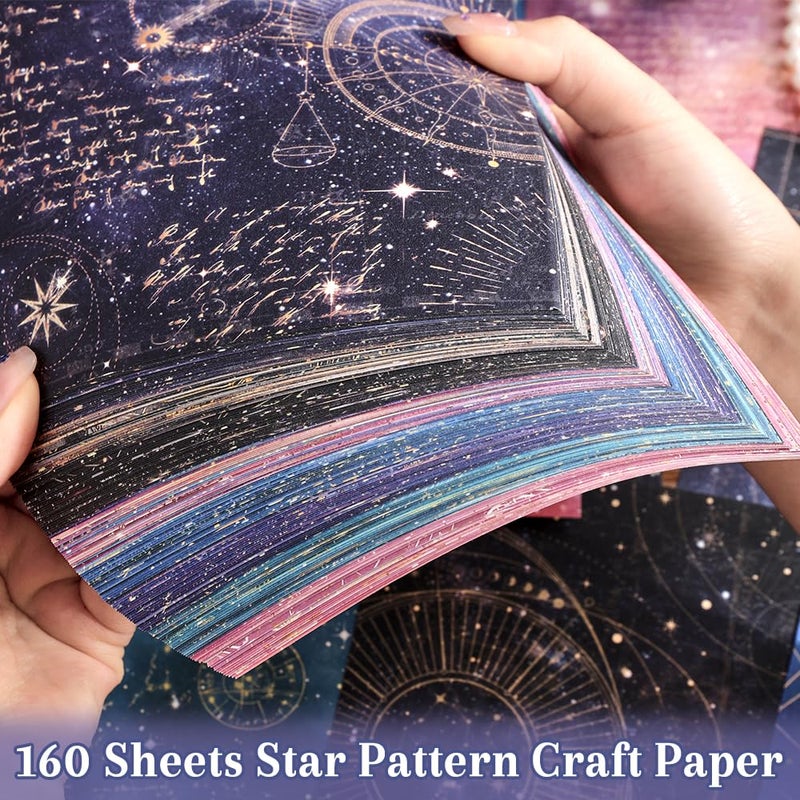 icceemee 160 Sheets of Starry Sky Scrapbook Paper, journaling Scrapbook Supplies Craft Collage Paper Set, Junk Journal Bullet Journal Poster Room Decor for Card Making Decorative Gifts - Image 4