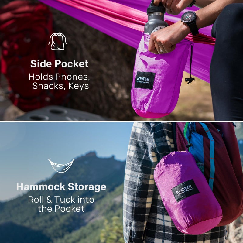 Kootek Camping Hammock 500 lbs Capacity, Portable Hammocks with Tree Straps & Attached Carry Bag, Camping Essentials Gear, Perfect for Outside Indoor Hiking Beach Backpack Travel - Image 4