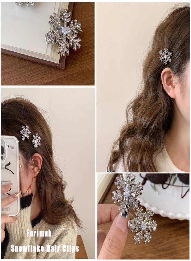 Furimuk Sparkly Rhinestone Snowflake Hair Clip Hair Barrettes, Christmas Metal Alligator Clips Hair Accessories for Women Princess Long Thick Hair Winter Xmas Hairpins Christmas Party Gifts - Image 3