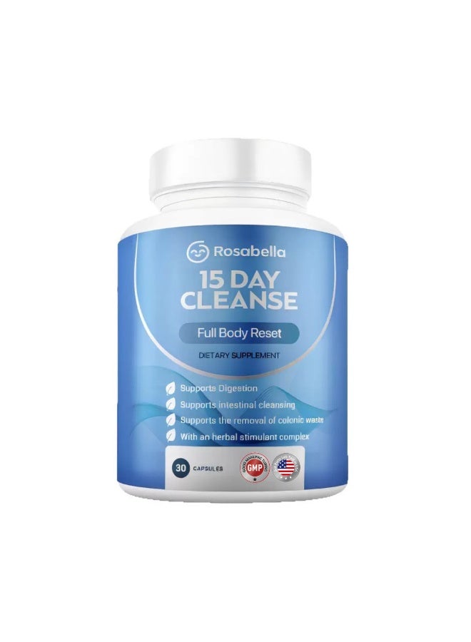 Rosabella 15 Day Cleanse - Full Body Detox & Colon Cleanse for Men & Women - Gut Cleanse Detox Pills for Digestive Health & Bloating Relief - Doctor-Formulated, Non-GMO, 30 Vegan Capsules - Image 1