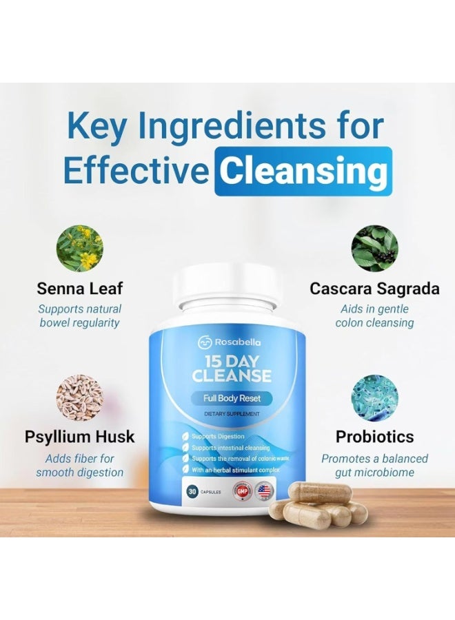 Rosabella 15 Day Cleanse - Full Body Detox & Colon Cleanse for Men & Women - Gut Cleanse Detox Pills for Digestive Health & Bloating Relief - Doctor-Formulated, Non-GMO, 30 Vegan Capsules - Image 2