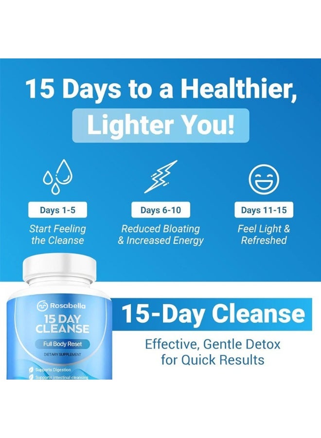Rosabella 15 Day Cleanse - Full Body Detox & Colon Cleanse for Men & Women - Gut Cleanse Detox Pills for Digestive Health & Bloating Relief - Doctor-Formulated, Non-GMO, 30 Vegan Capsules - Image 4