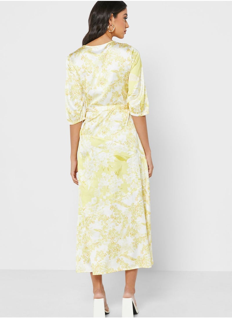 Raishma - V-Neck Printed Tie Detail Dress - Image 1