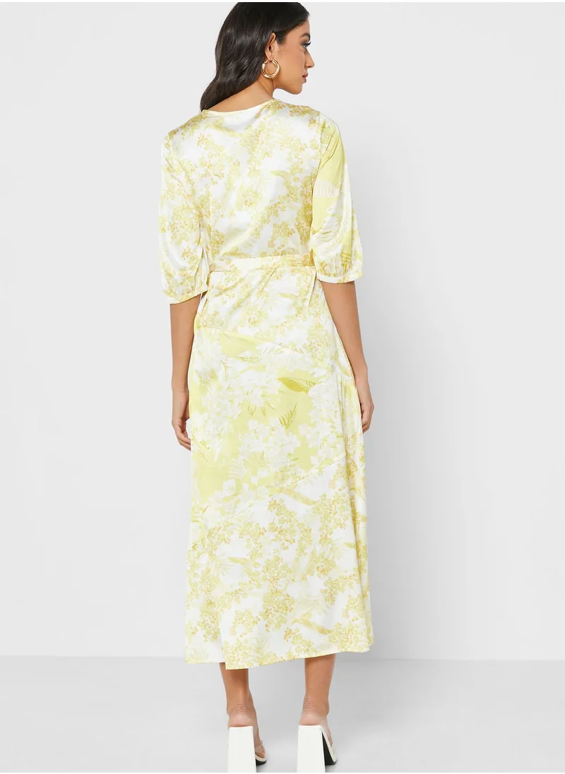 Raishma V-Neck Printed Tie Detail Dress